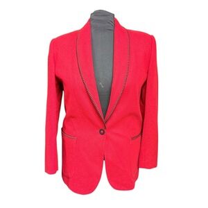 Vintage Red Wool Blazer Jacket Shawl Collar Stitch‎ Detail Single Button Women